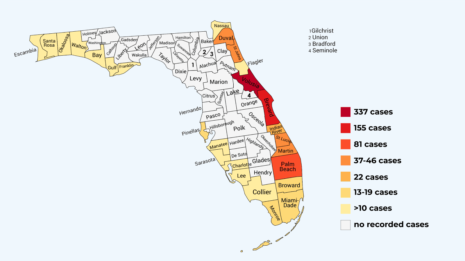 Shark attack in Florida map