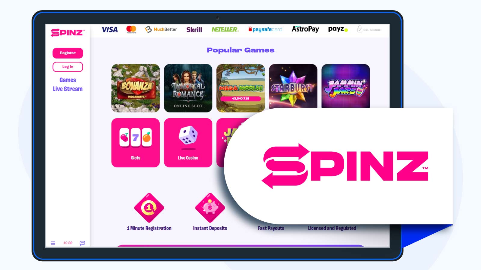 Spinz Casino homepage