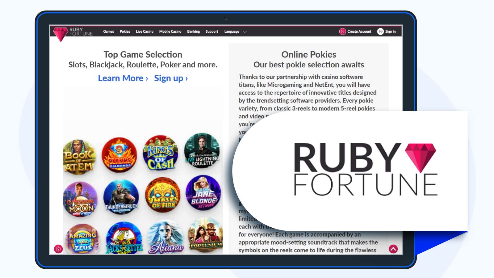 Ruby Fortune Casino homepage