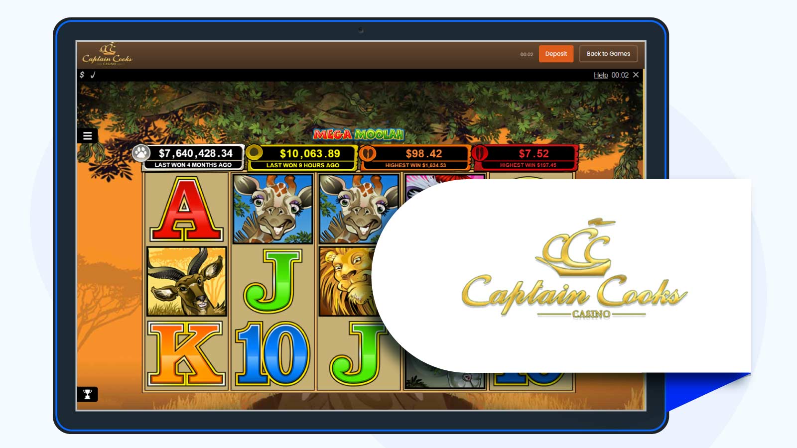 Captain Cooks Casino Mega Moolah Bonus Free Spins NZ