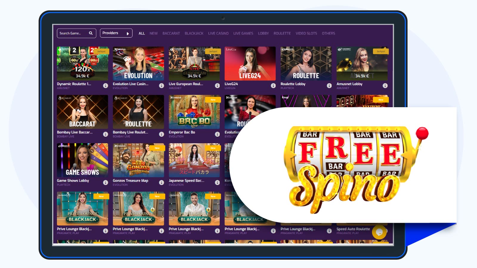 FreeSpino Casino Biggest Live Game Collection