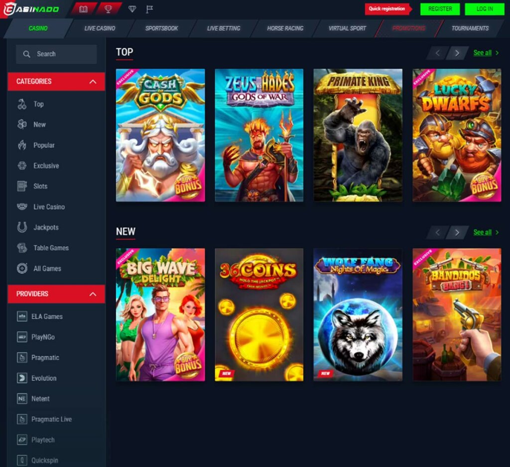 Casinado Casino home page review